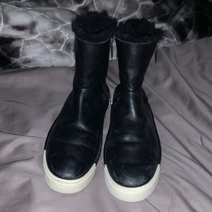 Black Leather J/Slides NYC w/Faux Fur lined Boot-Sneaker women size 9.
